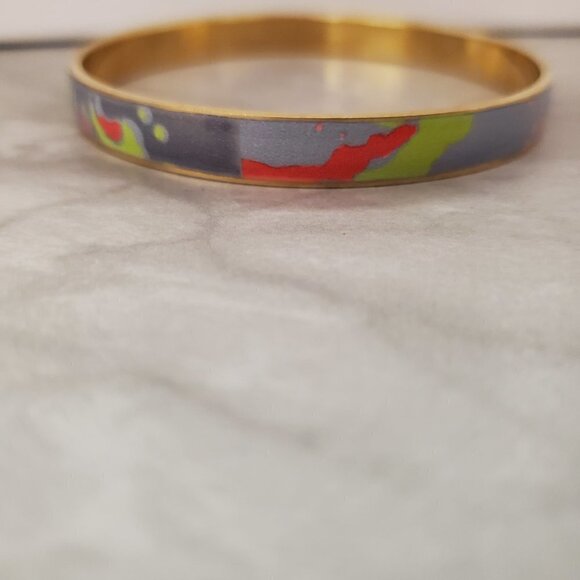 💛 Vintage 90s 1990s J.Crew Bangle Bracelet Green Pink Grey 💛 - Picture 3 of 8
